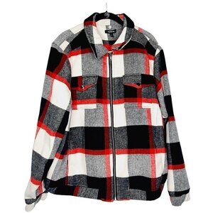Torrid Women's Size 4‎ 4X Wool Bomber Jacket Shacket Red Black Plaid Full Zip
